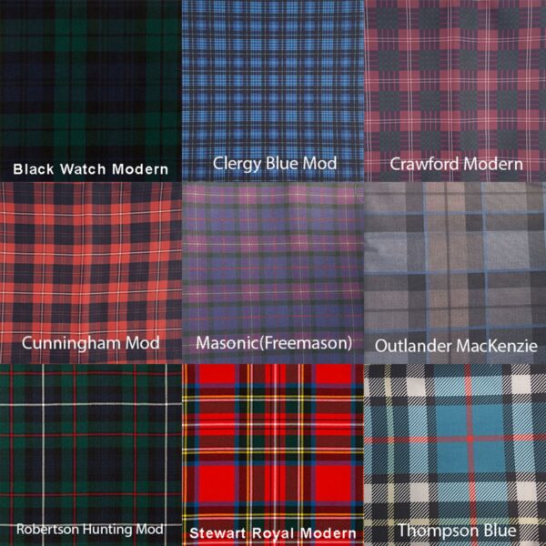 A selection of different tartans in different colors, now available in comfortable Tartan Masks - Cotton.