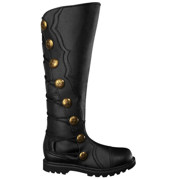 Black Premium Leather Knee-High Boots with Gold Buttons.