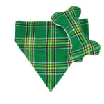 Wool Free Green plaid dog bandana and bone with a Plush Tartan Dog Toy - Wool Free.