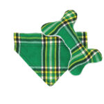 A plush tartan dog toy and bone.