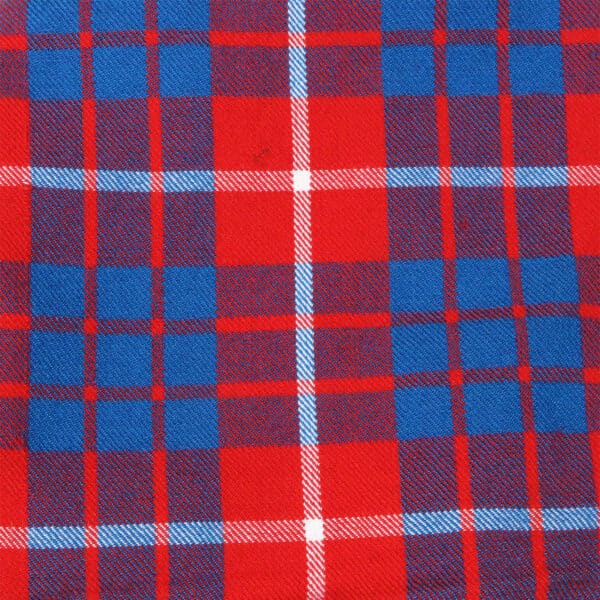A close up of a red and blue plaid fabric.