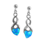 Sterling silver Blue Opal Heart Celtic Knot dangle earrings.
