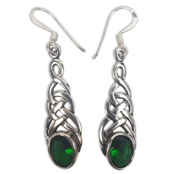 A pair of Celtic Knot Emerald Earrings.