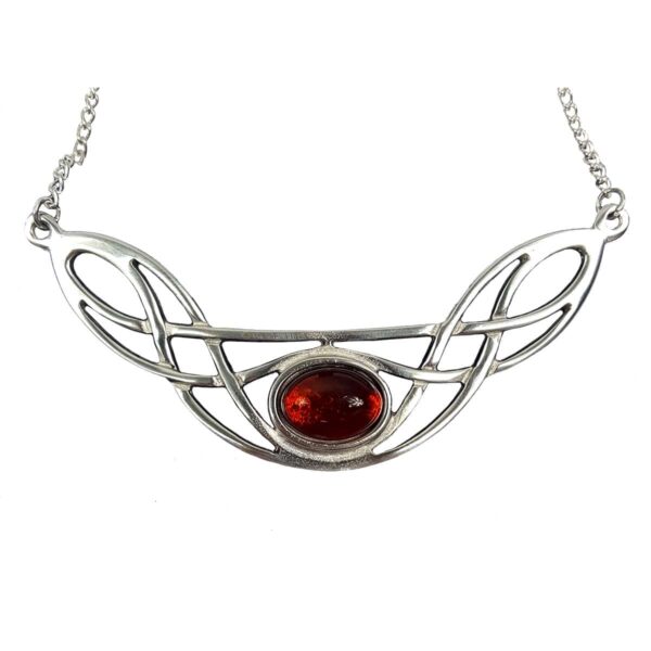 A Cornish Pewter Necklace with Real Amber Stone.
