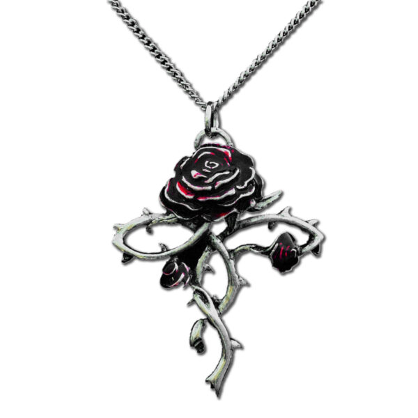 A black Rosycroix Rose Cross Necklace.