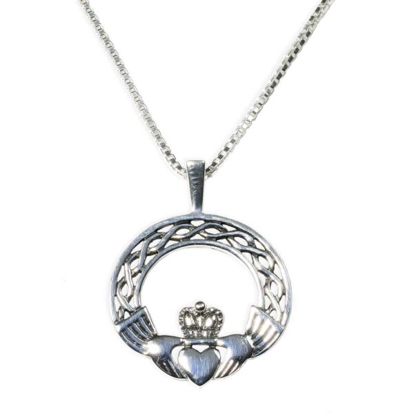 An elegant Claddagh Sterling Silver Necklace adorned with a heart.