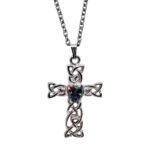 Experience the enchantment of a *Mystic Celtic Cross Necklace* adorned with a vibrant rainbow crystal.