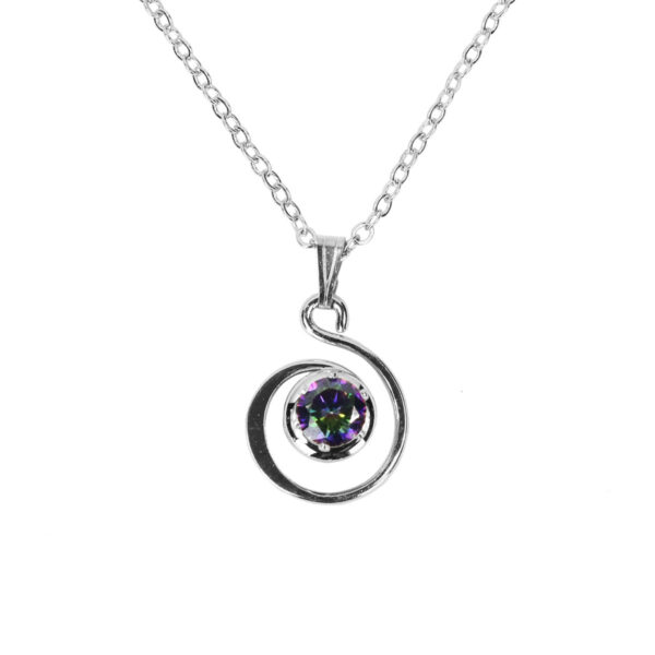 A Mystic Crystal Spiral Necklace adorned with a captivating purple stone.