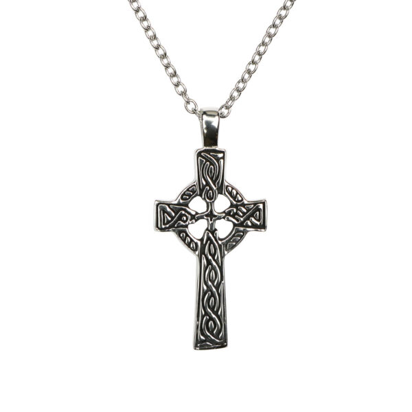 A Stainless Steel Celtic Cross Necklace on a chain.