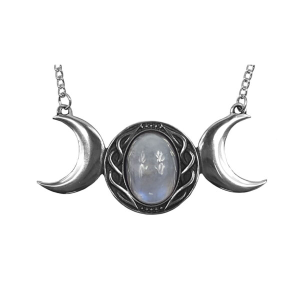 A Triple Moon Necklace adorned with three moonstones.