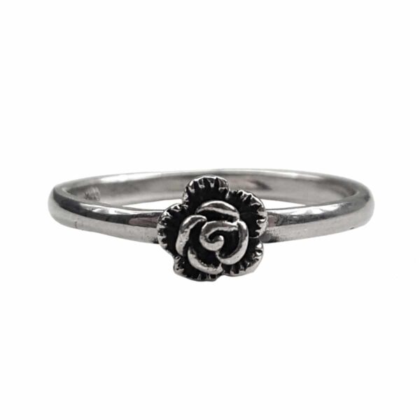 A beautiful Small Rose Silver Ring with a silver band.
