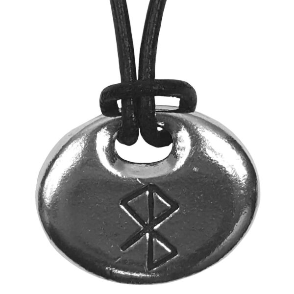 A silver Peace and Happiness Bind Rune Pewter Pendant with a Viking symbol for peace.