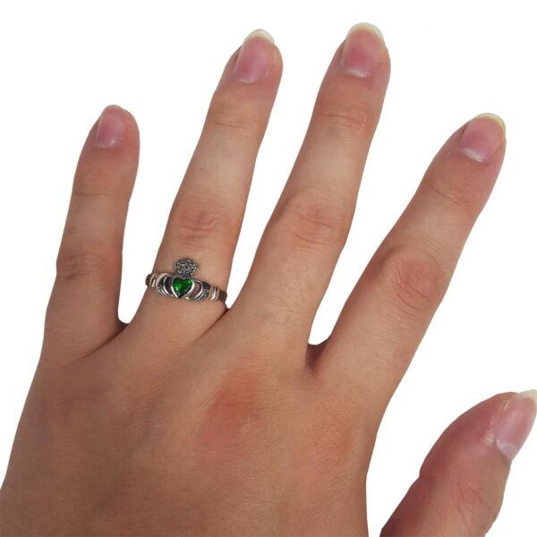 A green Claddagh ring from the Celtic Croft