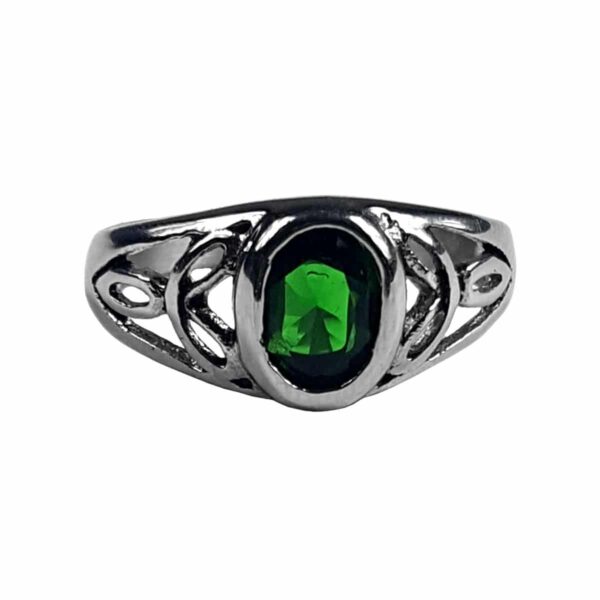 A sterling silver Emerald Green CZ Trinity Knot Stainless Steel Ring.
