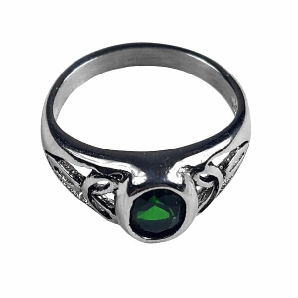 A sterling silver Emerald Green CZ Trinity Knot Stainless Steel ring.