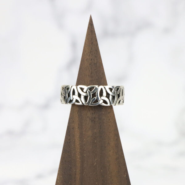 A *Large Celtic Knot Spinner Ring* is a large silver celtic knot spinner ring.