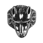 A silver Dire Wolf Stainless Steel ring on a white background.