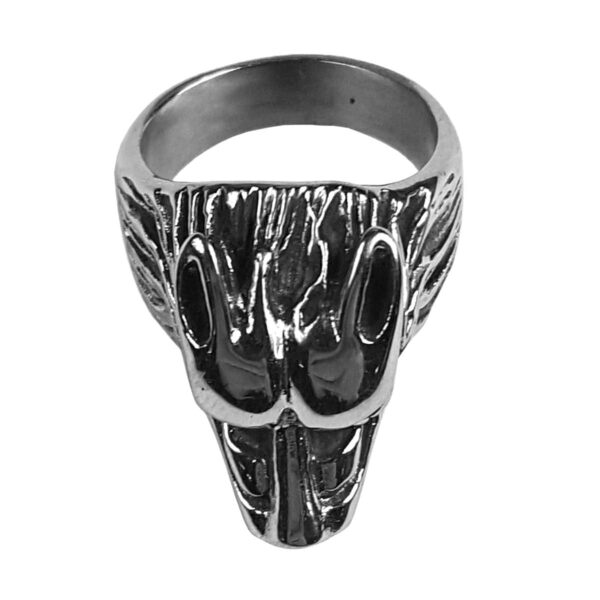A Dire Wolf Stainless Steel Ring with a silver skull.