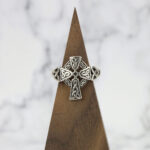 Two tone Celtic cross ring with a Two Tone Eternity Knot Band in sterling silver.