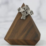 Two tone Celtic cross ring with a Two Tone Eternity Knot Band, crafted in sterling silver.