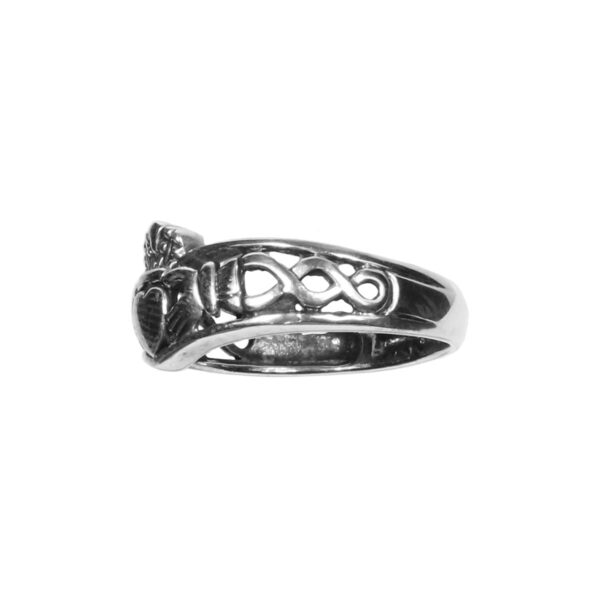 A Silver Claddagh Celtic Knot Ring with an intricate Celtic knot design.