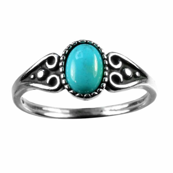 A Celtic Heart Turquoise Sterling Silver Ring adorned with a vibrant turquoise stone.