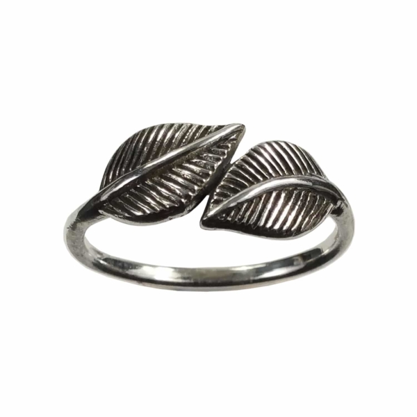 A Twin Leaf Sterling Silver Ring made of silver.