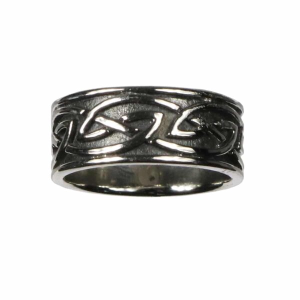 A Stainless Steel Endless Knot Ring with a Celtic design.