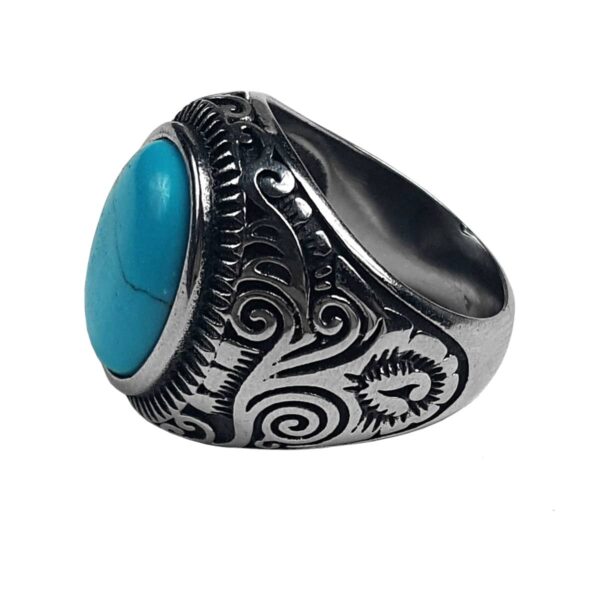 A Spiral Turquoise Stainless Steel Ring.
