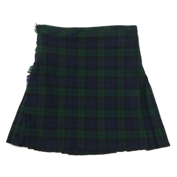 A green and black plaid kilt on a white background.