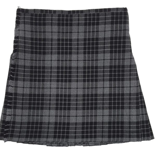 The AcryliKilt featuring a black and grey plaid design, set against a crisp white background.