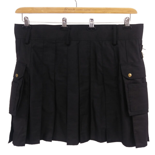 A black pleated Canvas Kilt - Free Kilt Hanger, made of canvas, hanging on a hanger.