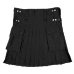A black Canvas Utility Kilt - Free Kilt Hanger with pockets on it.