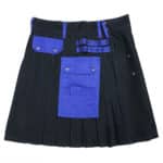 A black Multi-Colored Canvas Utility Kilt with pockets and a Kilt Hanger.