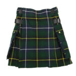A Homespun Wool Blend Henderson Modern Tartan Utility Kilt - 28W 19L in green and yellow plaid.
