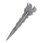 A silver sword with a diamond in the middle, adorned with a Welsh Dragon Pewter Kilt Pin.