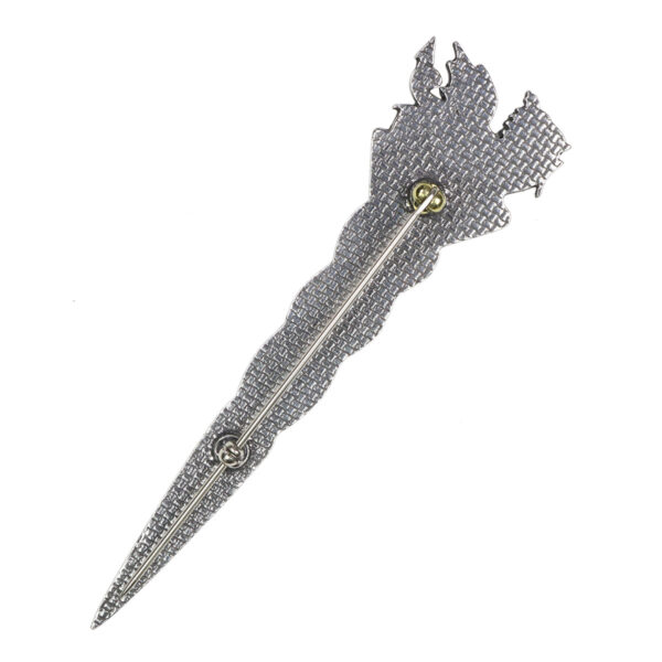 A silver sword with a diamond in the middle, adorned with a Welsh Dragon Pewter Kilt Pin.
