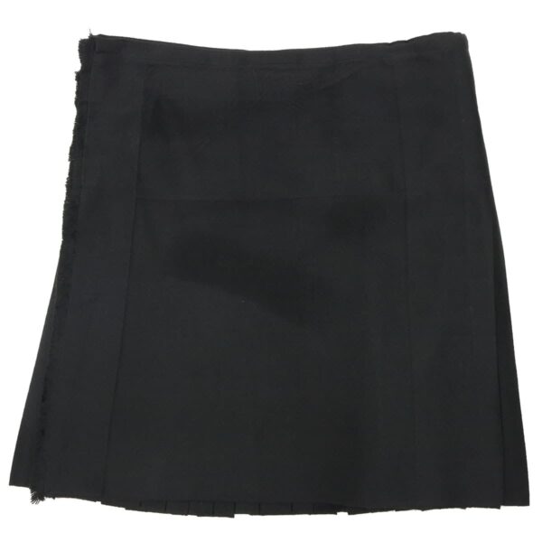 A Solid Black Homespun Wool Blend Retired Rental Kilts skirt with fringes on it.