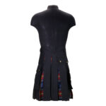 A black kilt adorned with a PRIDE LGBTQ+ Tartan Sporran on a mannequin.