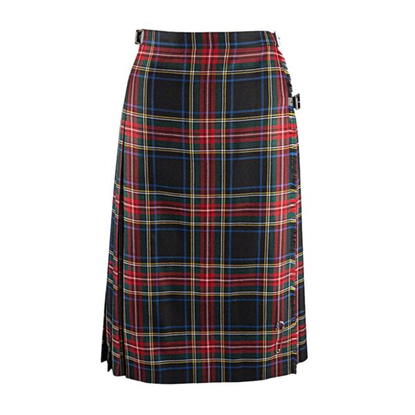 A black and red plaid kilt on a white background.