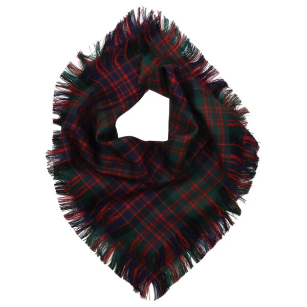 A Tartan Square Scarf - 8oz Spring Weight Premium Wool 80/20 with fringes on a white background.