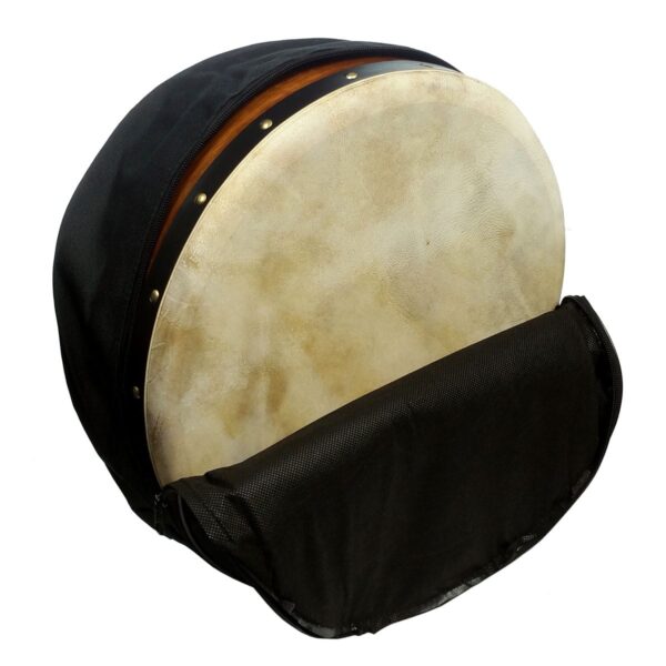 A Standard 14 Inch Bodhran Case with a black cover on it.