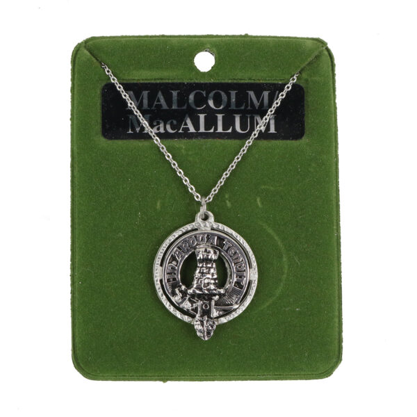Malcolm Clan Crest Necklace Claiborne should be replaced with Malcolm Clan Crest Necklace.