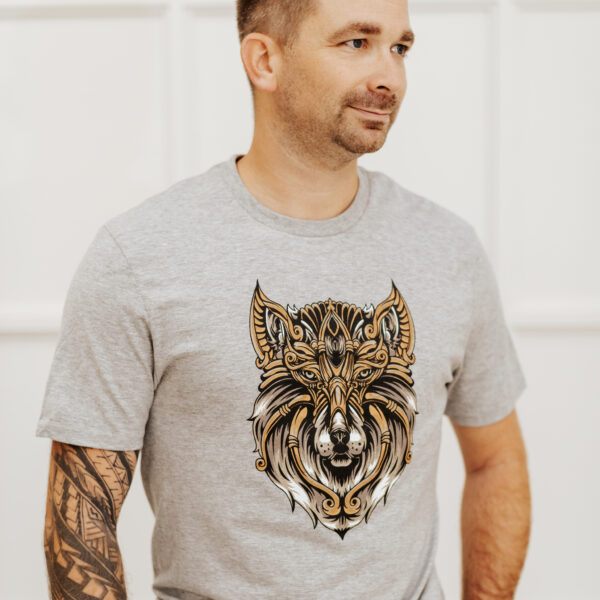 A man wearing a Dire Wolf T-Shirt.