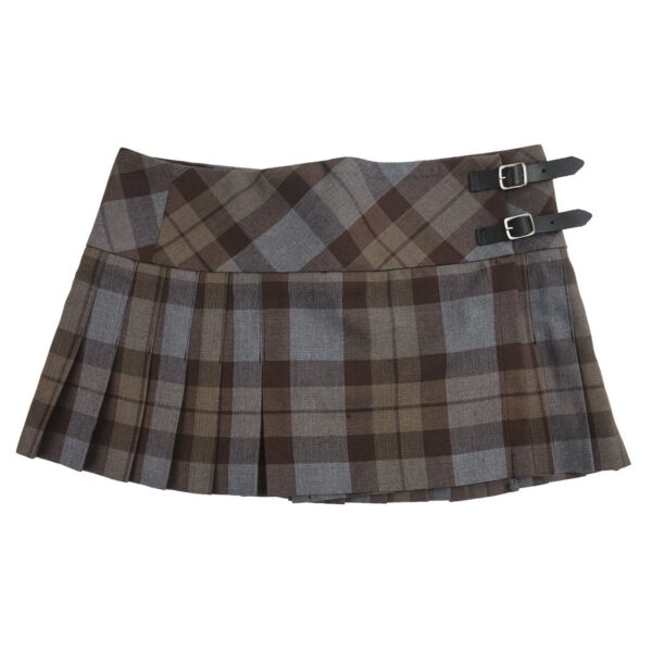 An OUTLANDER Billie-Style Kilted Mini-Skirt Poly/Viscose with buckles.