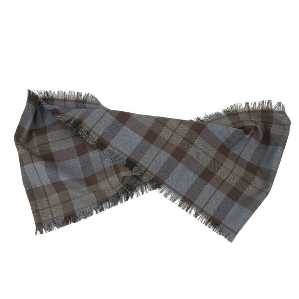 An Tartan infinity scarf - OUTLANDER Wool Free with fringes on a white background.