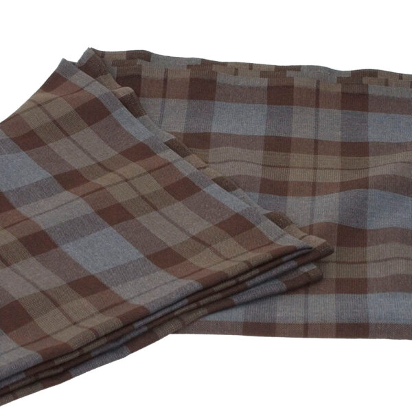 A brown and tan plaid scarf on a white background.