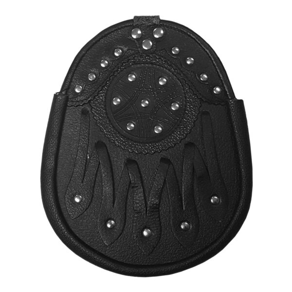 A black leather pouch with silver rivets.