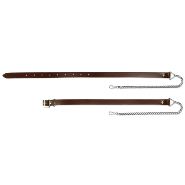 Two brown leather collars on a white background.
