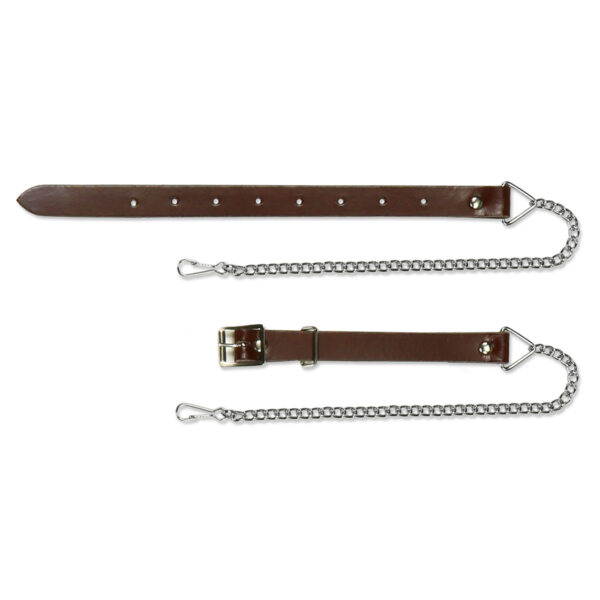 Two brown leather collars on a white background.